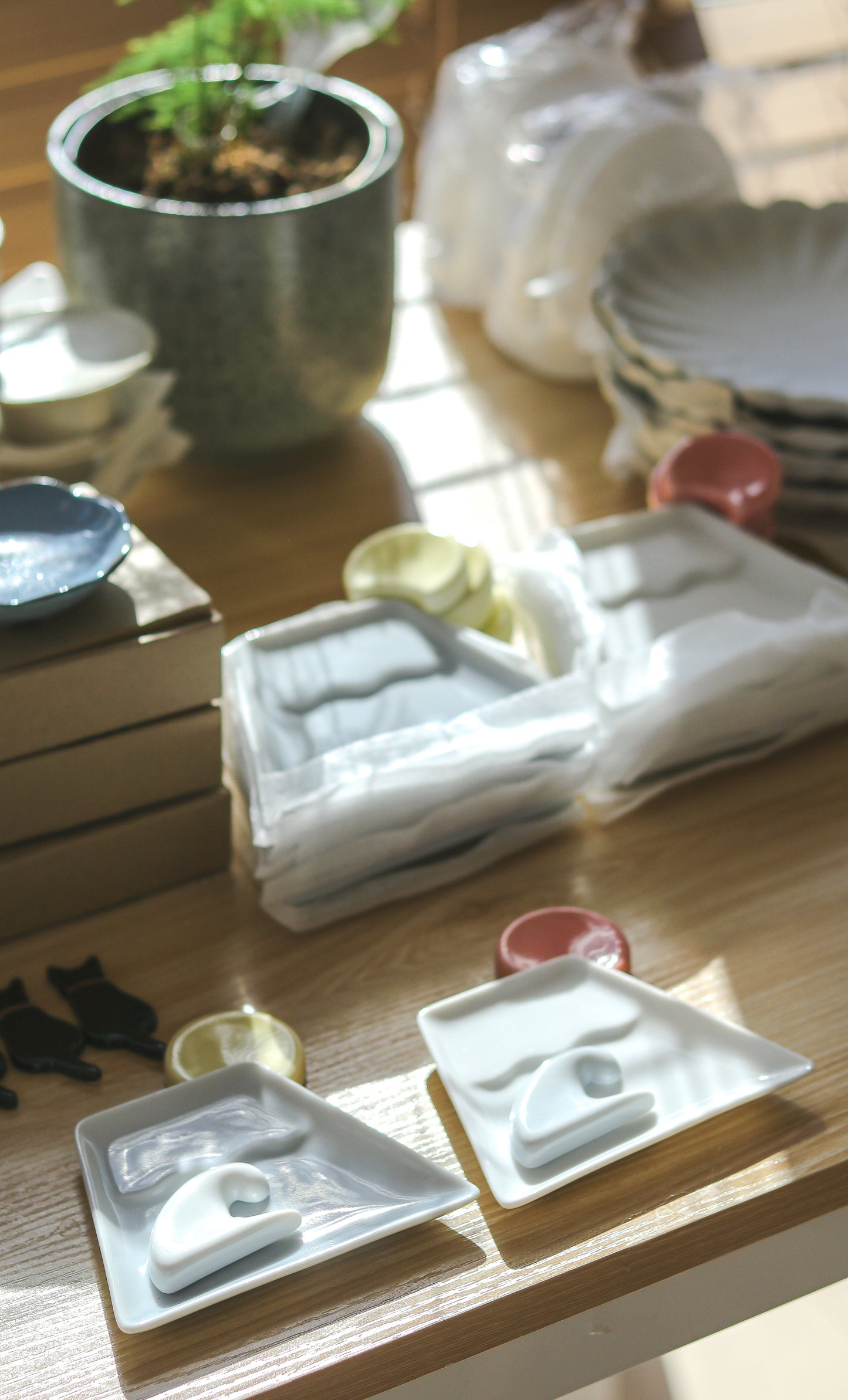 Mt. Fuiji Sauce Plate with Ocean Wave Chopstick rest